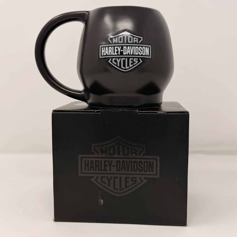 Harley-Davidson Matte Black Sculpted Skull Mug 14oz NIB Raised Bar & Shield - Picture 4 of 11